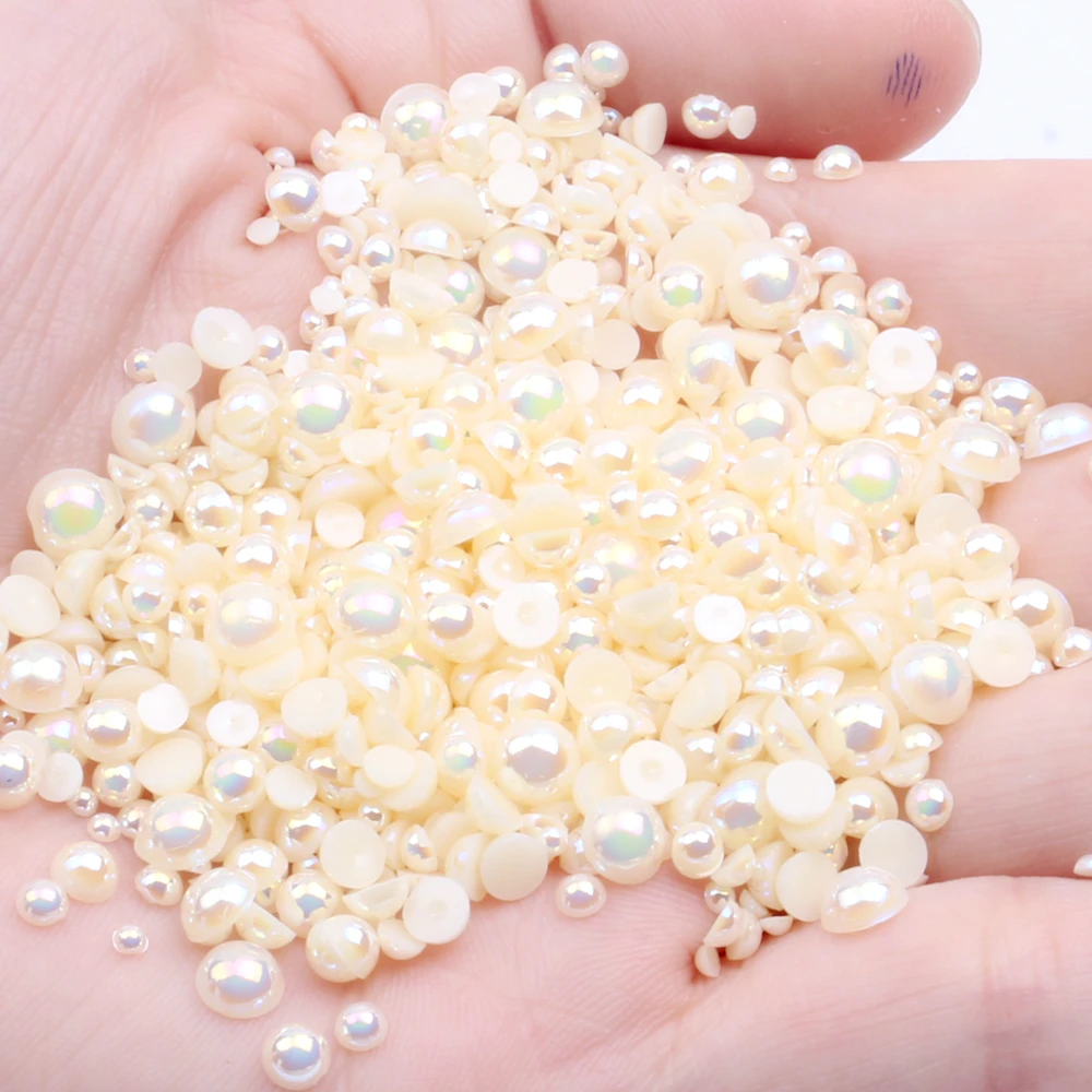 

1.5-12mm Champagne AB Half Round Craft Resin Pearls Flatback Scrapbooking Glue On Beads Applique DIY Fabric Garments Accessories