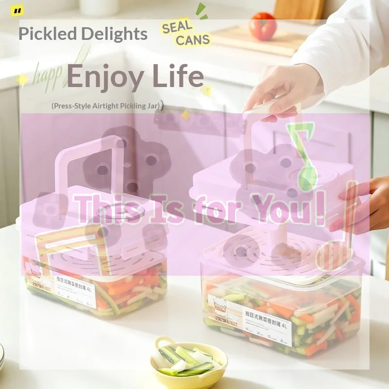 1Pc 4L Airtight Pickle Jar Plastic Leakproof With Press Plate Storage Container For Gherkin Sauerkraut Olive Kimchi Kitchen Bin
