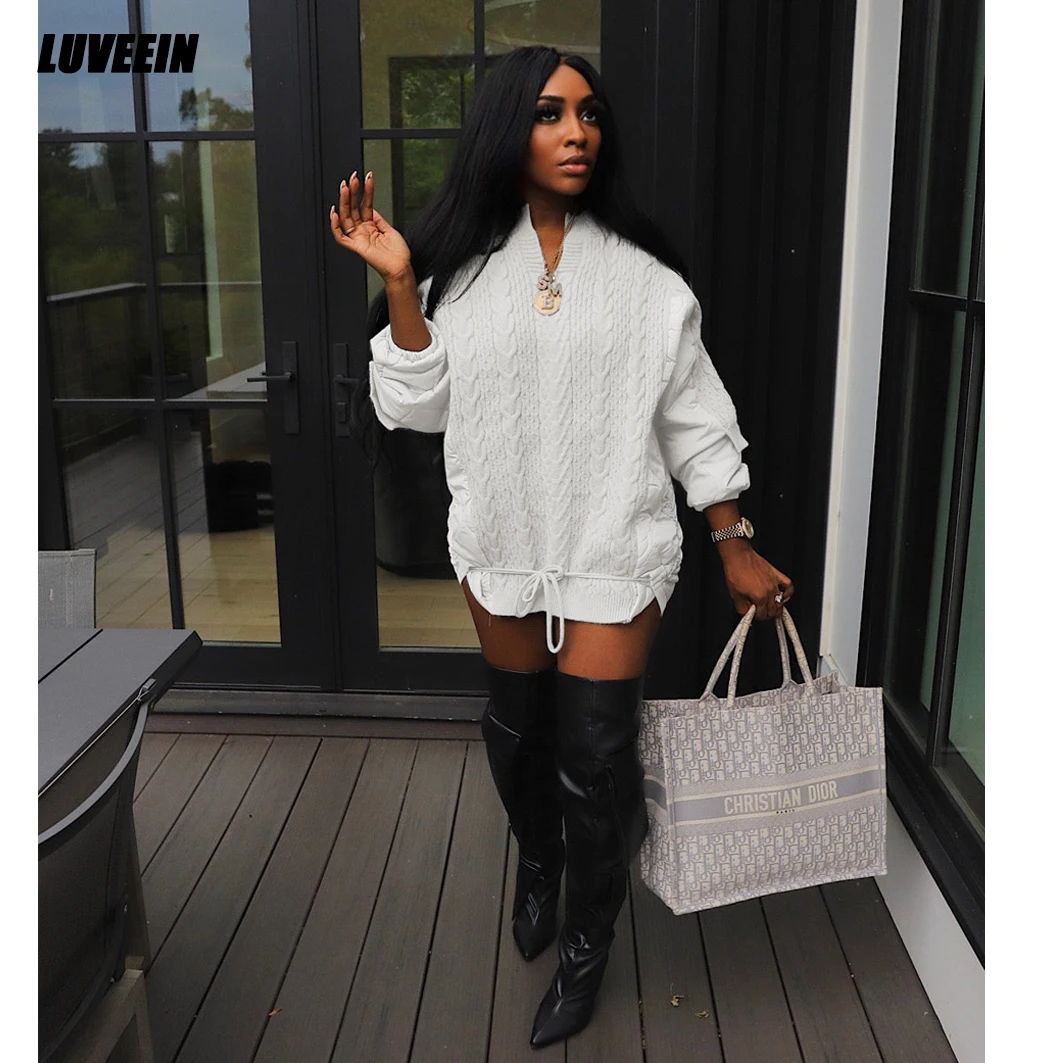 Knitted Sweater Long Jacket Thick Warm Coat Y2K Streetwear Winter Clothes Women 2023 Crochet Sexy Long Puffer Bubble Coats