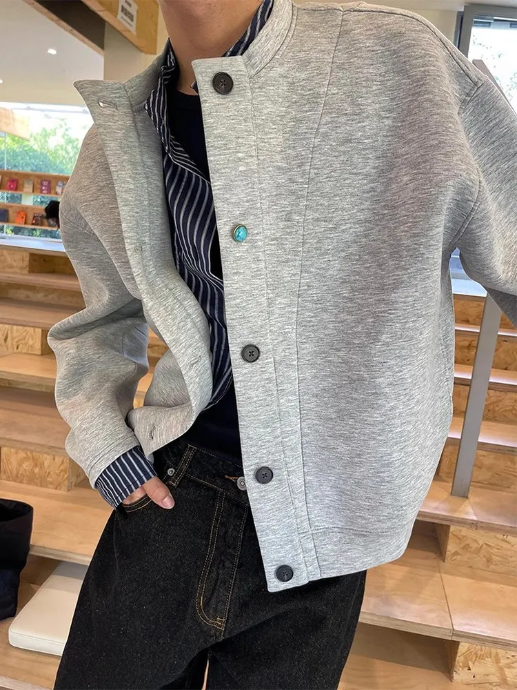 

Серый кардиган с полосками и вставками, мужской стиль, осенняя высококачественная куртка в американском ретро-стиле для пар, свободный крой, длинный рукав