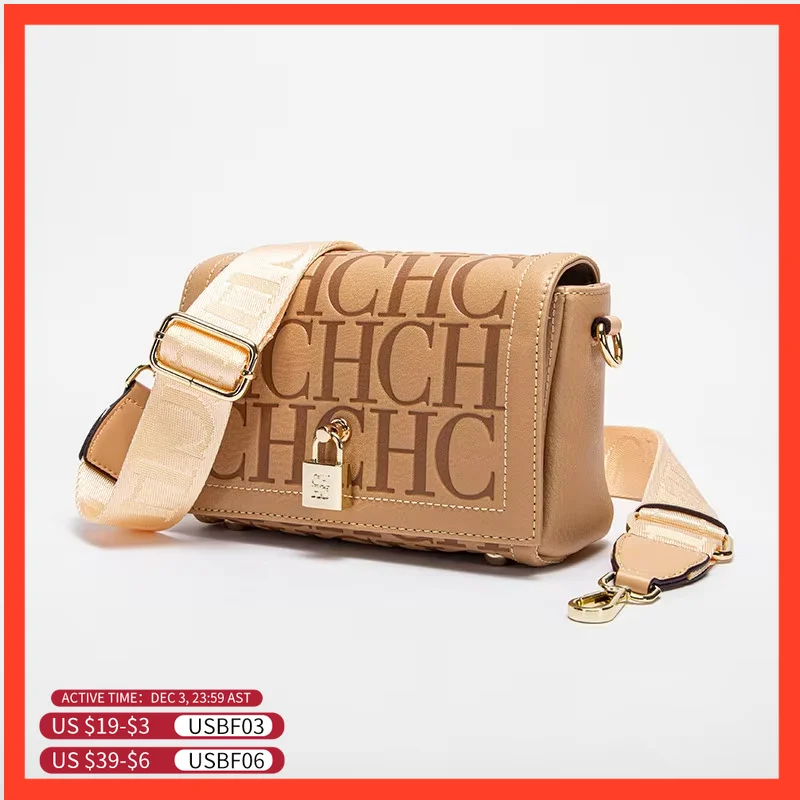 Chhc bolsa de ombro feminina design de moda modelo metal 2024 moda cor sólida acessórios fivela marca luxo impresso cabeça saco