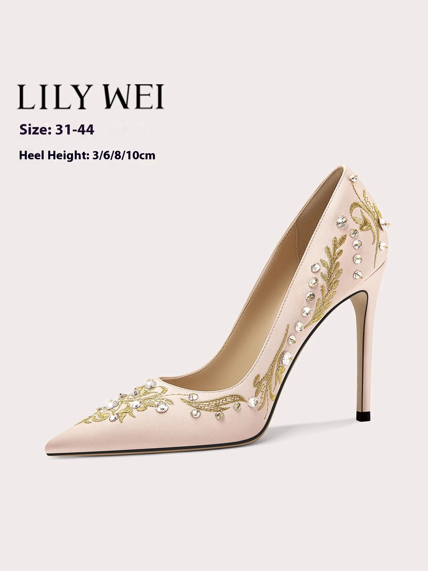 

Туфли на высоком каблуке, весенние остроконечные туфли из мелкой ткани с вышивкой и стразами, туфли на низком каблуке для банкета, женская обувь большого размера маленького размера
