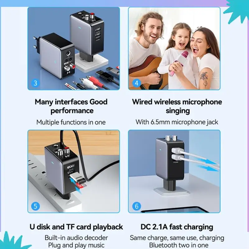 ABZW 3 で 1 ワイヤレス Bluetooth レシーバートランスミッターサポート QC3.0 高速充電テレビヘッドフォン用マイク入力