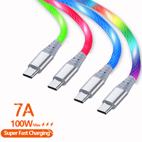 100W 7A Glowing Cable Micro USB Type C Cable Fast Charging For Huawei Flow Luminous Wire USB-C LED Data Cord For Samsung Xiaomi