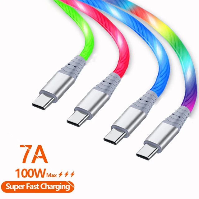 100W 7A świecący kabel Micro USB typu C do szybkiego ładowania dla Huawei Przewód świetlny USB-C kabel LED do Samsung Xiaomi