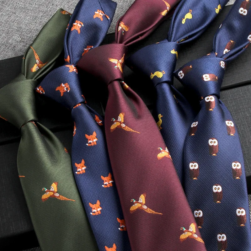 Formal Business Animal Pattern Neckties Polyester Jacquard Navy Red Ties For Men 8cm British Luxury Wedding Shirt Suit Cravat