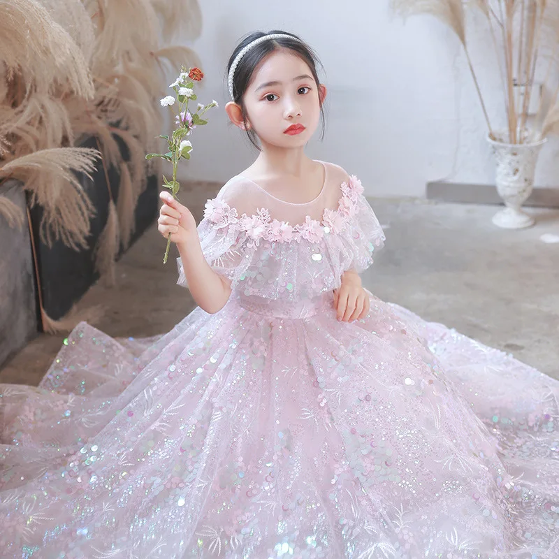 Flower Girls Dress Sparkle Sequin Princess Birthday Party Gown Kids Special Occasions Photoshoots Dresses Teen Girls Christmas