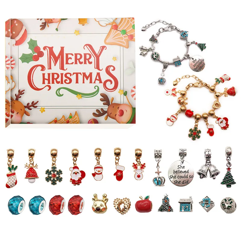 Christmas 24 Countdown Calendar Advent Surprise Blind Box Diy Creative Bracelet Jewelry Children Christmas Gift