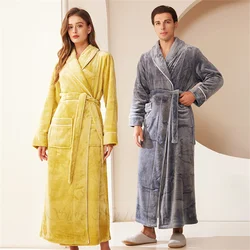 Plus Size Thick Flannel Couple's Robe Homewear Autumn Winter Male Kimono Bathrobe Gown Loose Coral Fleece Sleepwear Lounge Wear