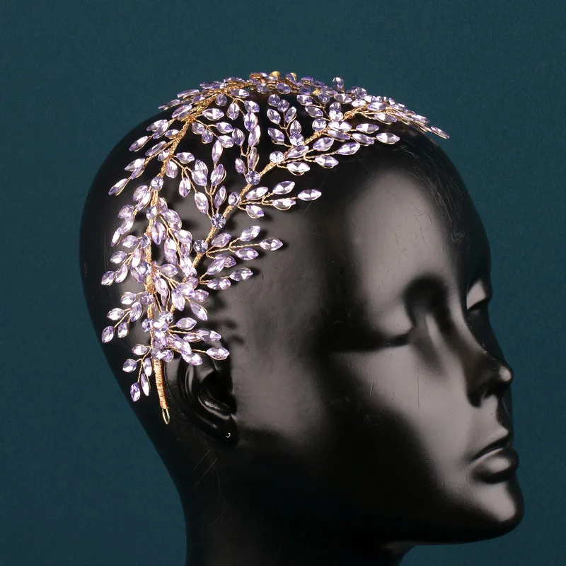 SLBRIDAL Handgefertigte Braut-Tiara mit Mehrfach-Kristallen, Strass und Perlen, Hochzeits-Kopfschmuck, Haaraccessoires für Frauen und Mädchen – Detail 5
