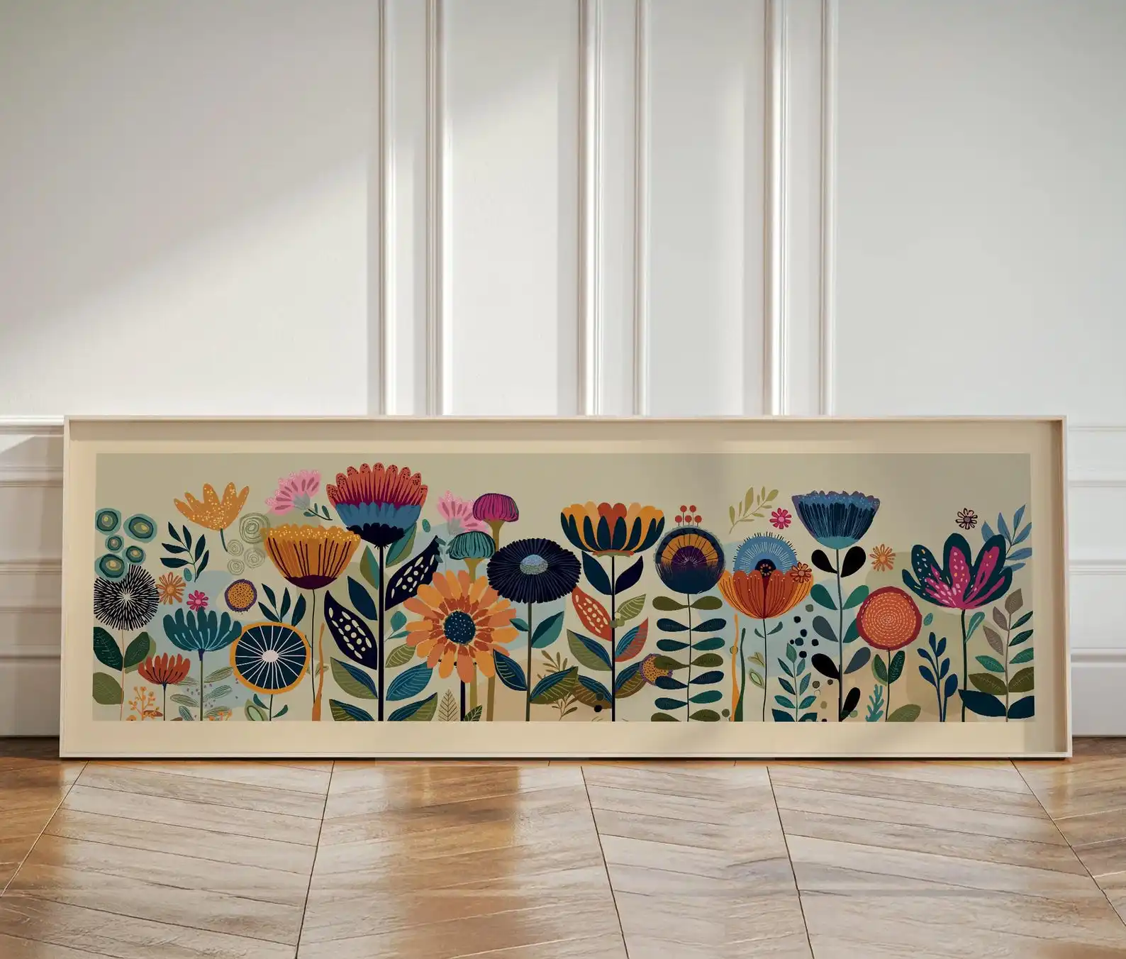 Vintage Wildflower Banner Canvas Painting, Nordic Natural Floral Living Room Sofa Background Wall Decoration Poster-frameless