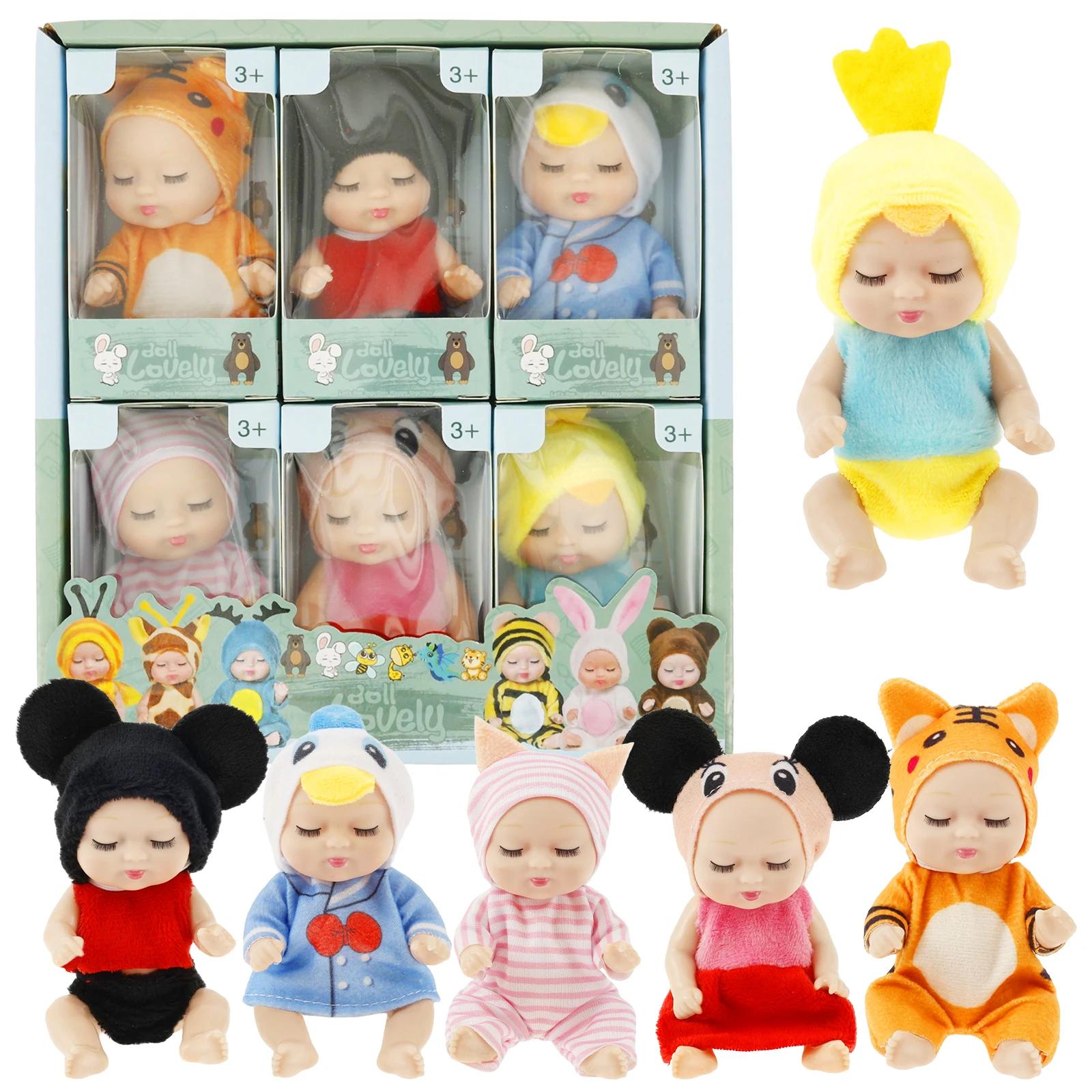 6Pcs Miniature Dress up Doll Simulation Reborn Princess Dolls Toys 3.54inch Mini Cute Sleeping Baby Series Doll Birthday Gift