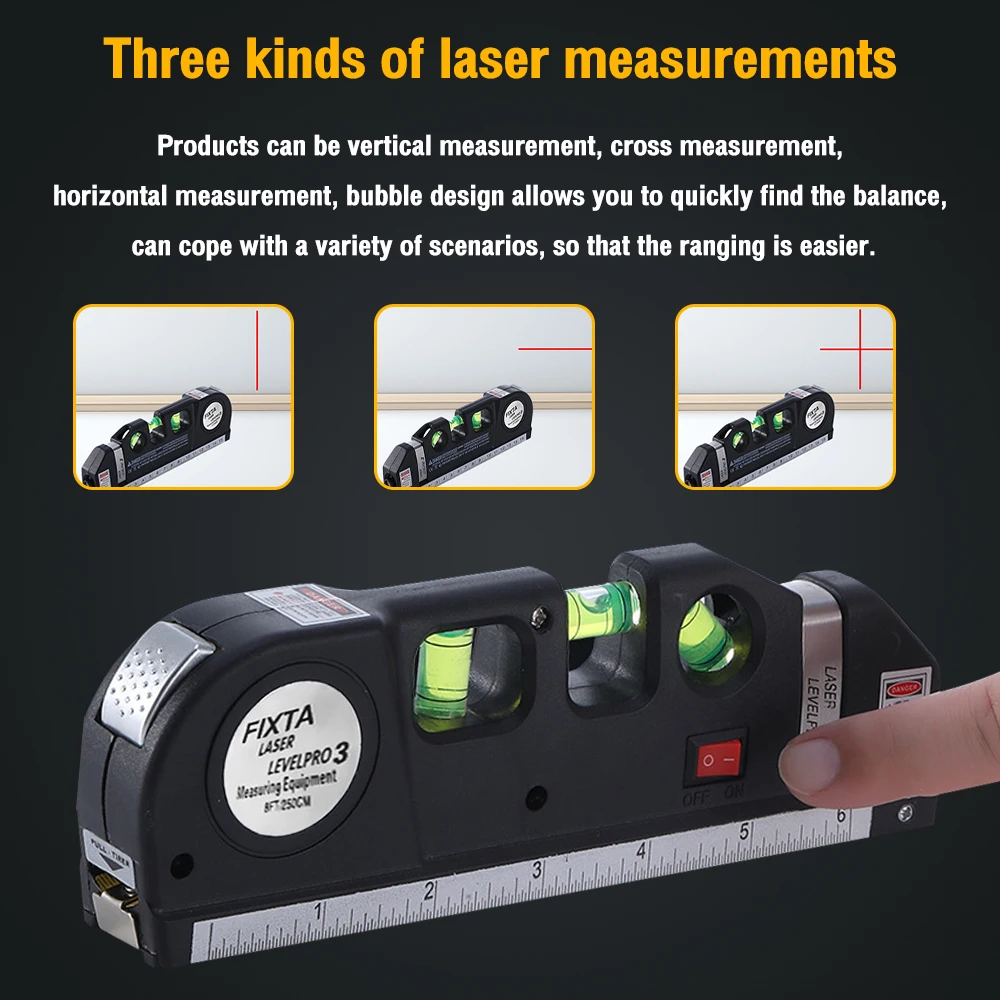 4 In 1 Multipurpose Laser Level Line Tool Laser Measure Line Cross 8ft+ Measure Tape Ruler Adjusted Standard and Metric Rulers