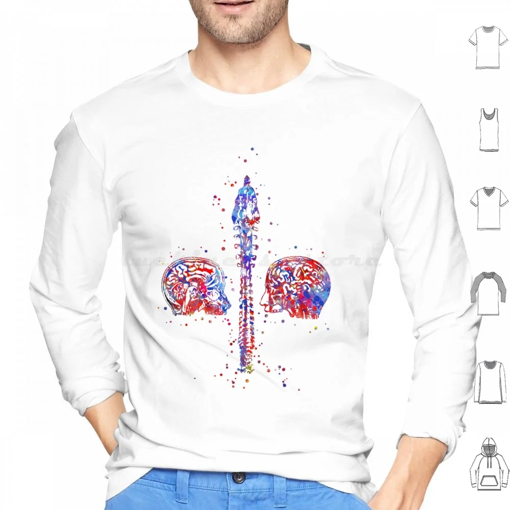 Human Brain And Spinal Cord Hoodie cotton Long Sleeve Human Brain Watercolor Brain Brain Brain And Spinal Cord Spinal Cord