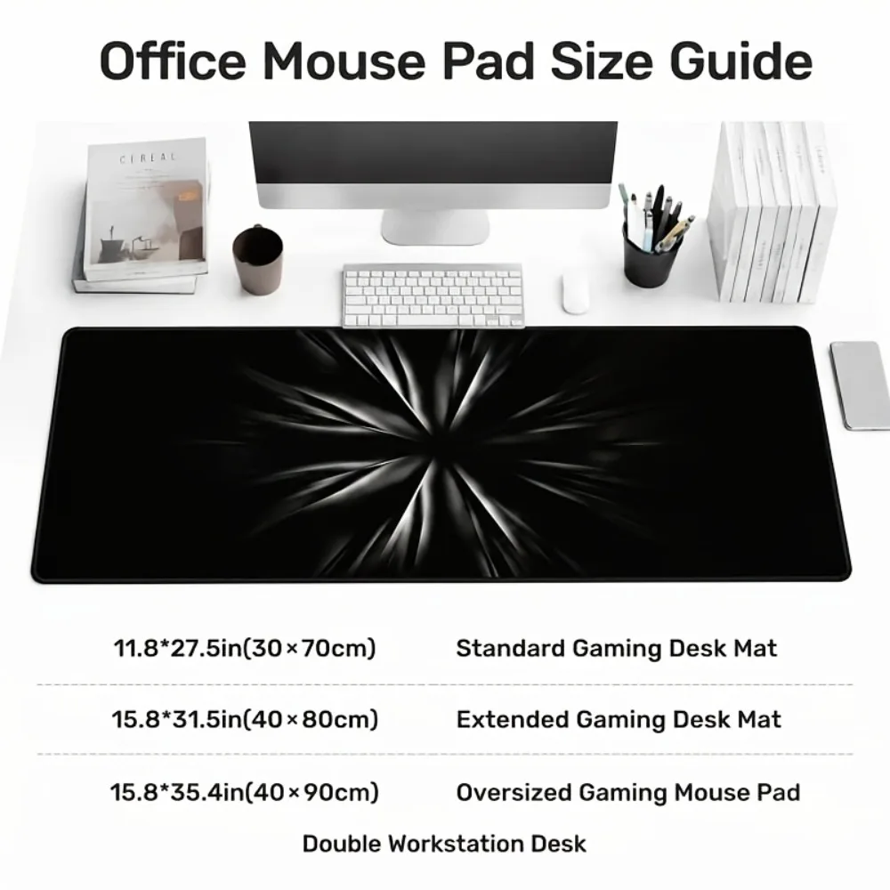 With abstract light burst design, suitable for office workers, gamers and students. Rectangular computer desk mouse pad