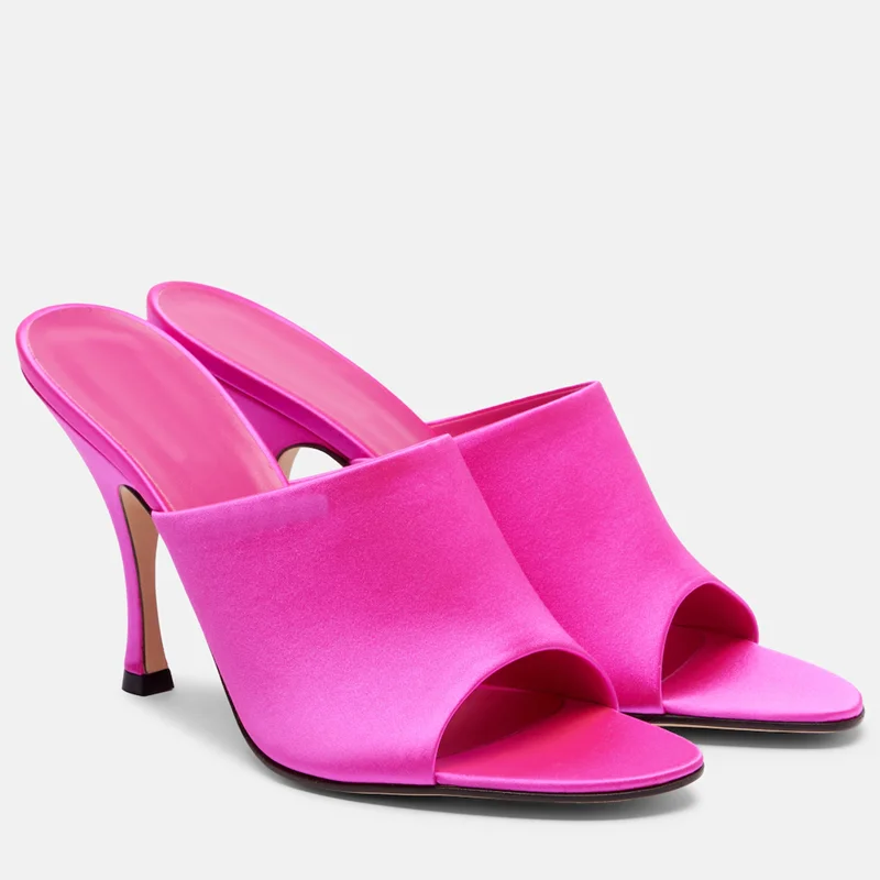 

Атласные однотонные тапочки без шнуровки на высоком каблуке, сексуальные шлепанцы с круглым носком на тонком каблуке, новые поступления по индивидуальному заказу, модная женская современная обувь