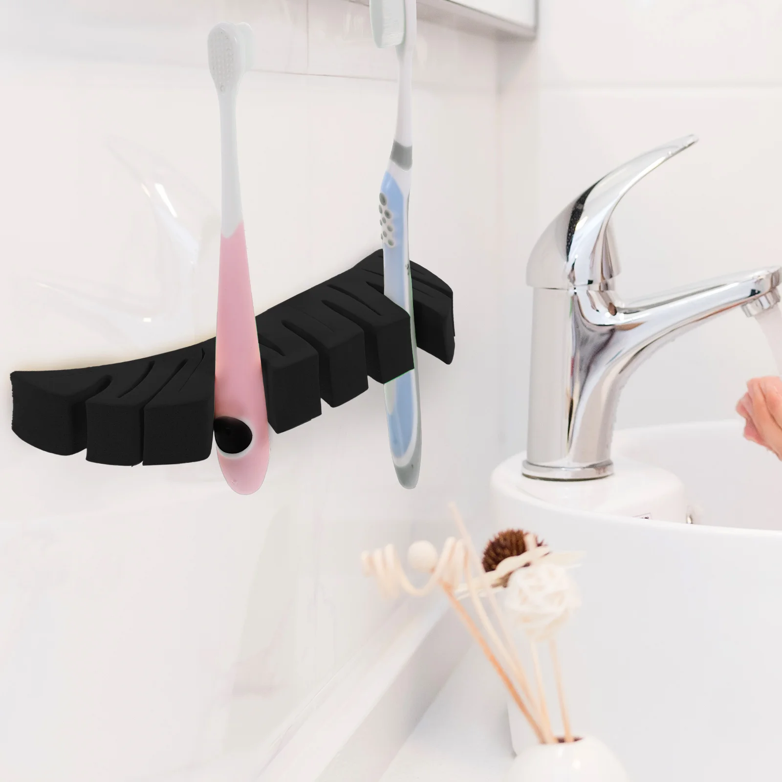 تخزين فرشاة الأسنان على شكل ورقة شجر فرشاة للمكياج، حامل تجفيف، حامل تخزين فرشاة المكياج اللاصق، تصميم حامل حجم صغير #4