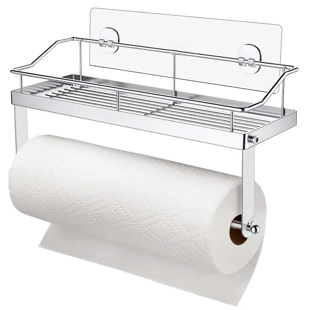 

Kitchen Self-adhesive Roll Paper Holder Towel Storage Rack Tissue Hanger Cabinet Hanging Shelf Bathroom Toilet Paper Holder Rack