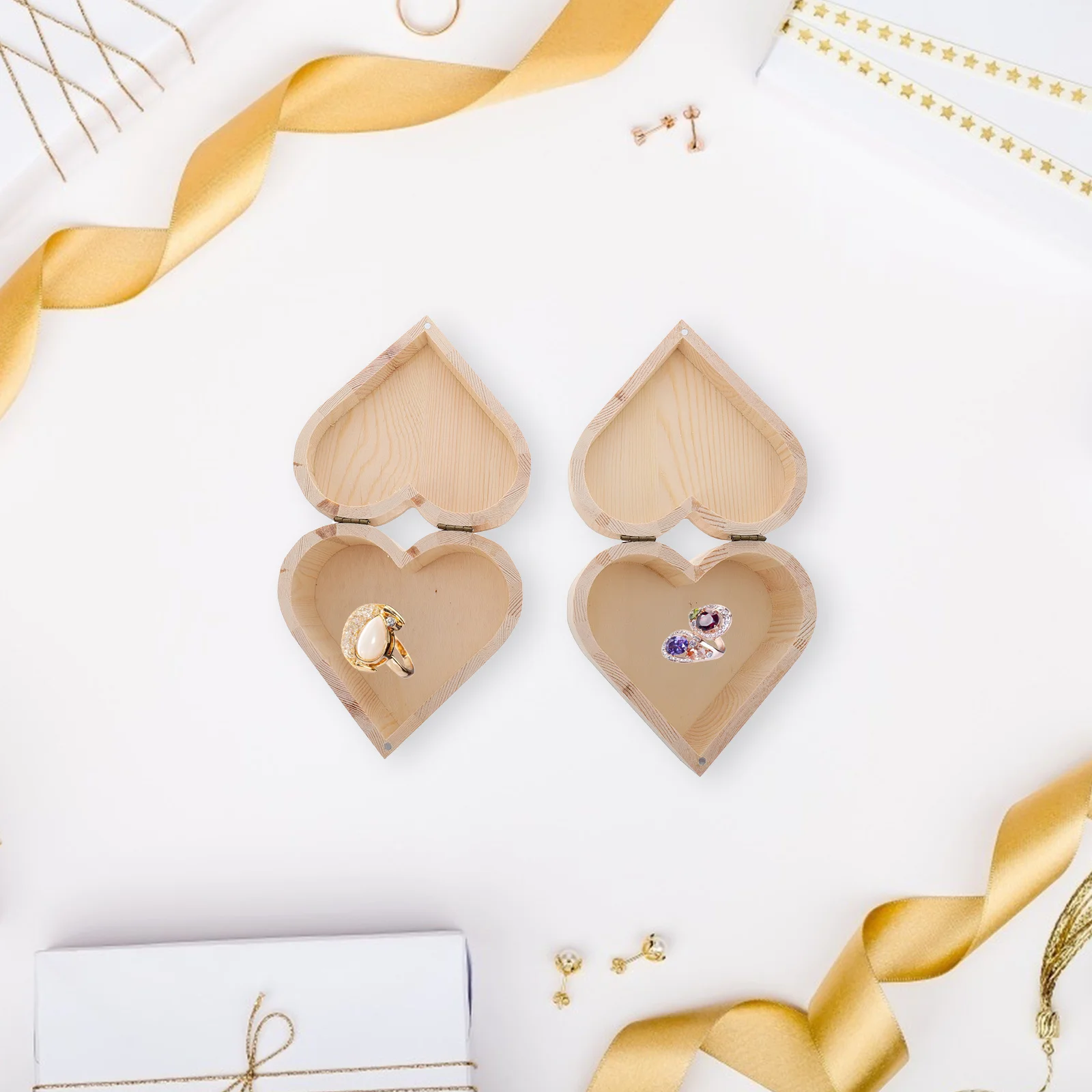 2 قطعة صناديق المجوهرات على شكل قلب حاويات تخزين خشبية المحمولة أصحاب المجوهرات الصغيرة لغرفة النوم مكتب عنبر #1