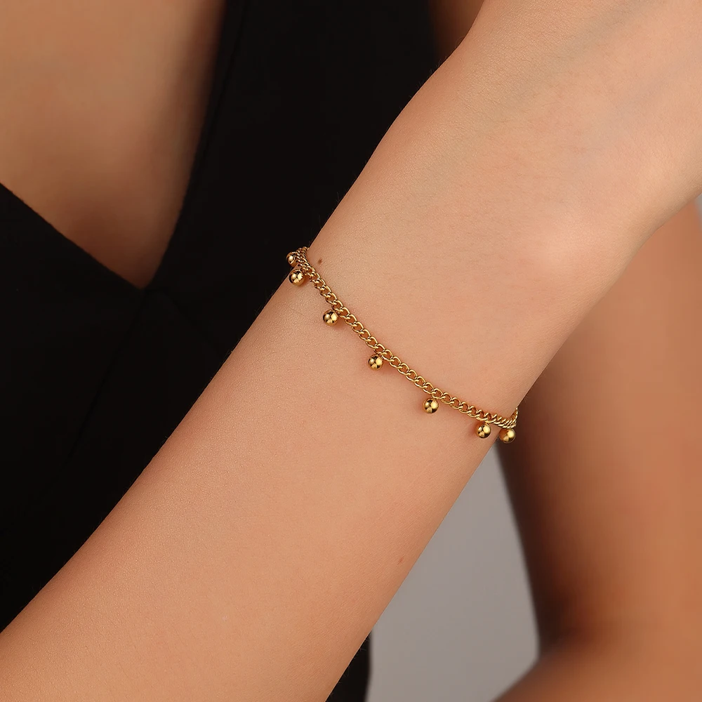 316L Stainless Steel Beads Tassel Pendant Bracelet For Women Fashion Gold Color Beads Chain Bracelets Jewelry