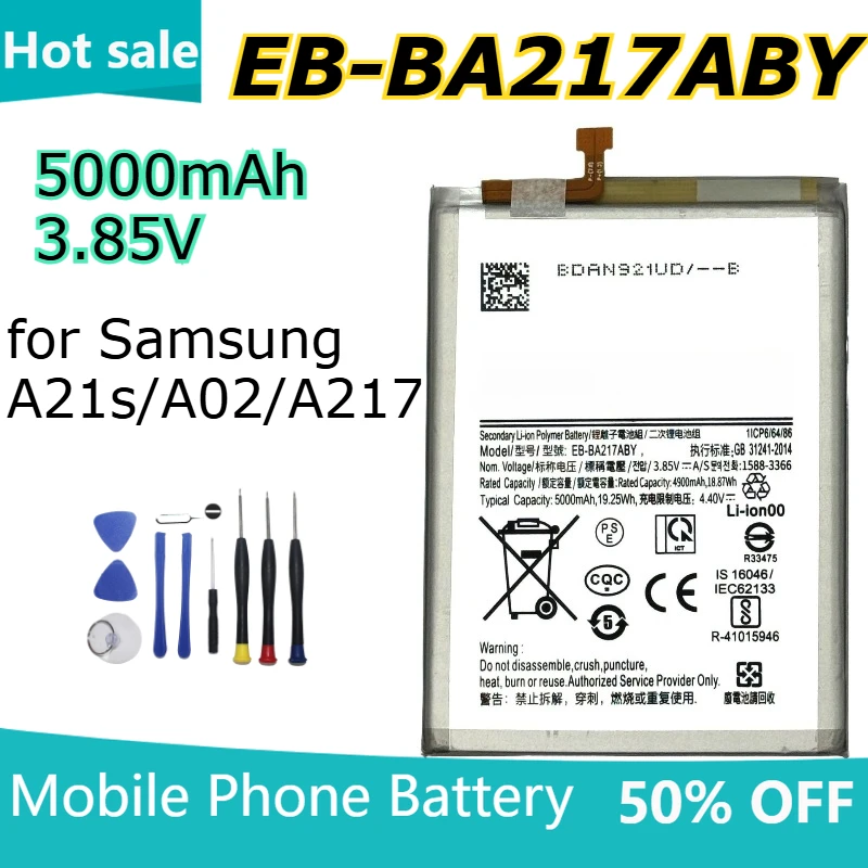 

5000mAh 3.85V EB-BA217ABY Phone Batteries for Samsung A21S A02 A217 Rechargeable Large Capacity Lithium Battery
