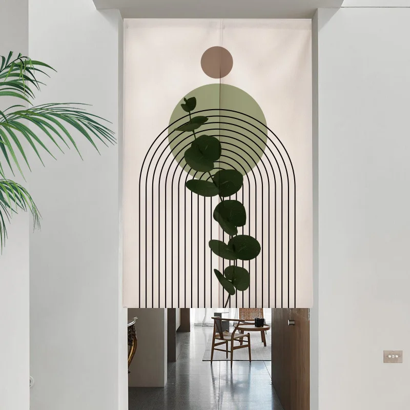 Nordic houseplants changing room Curtain Privacy Partition Doorway Curtains Kitchen Entrance Noren Linen Hanging Half-curtain