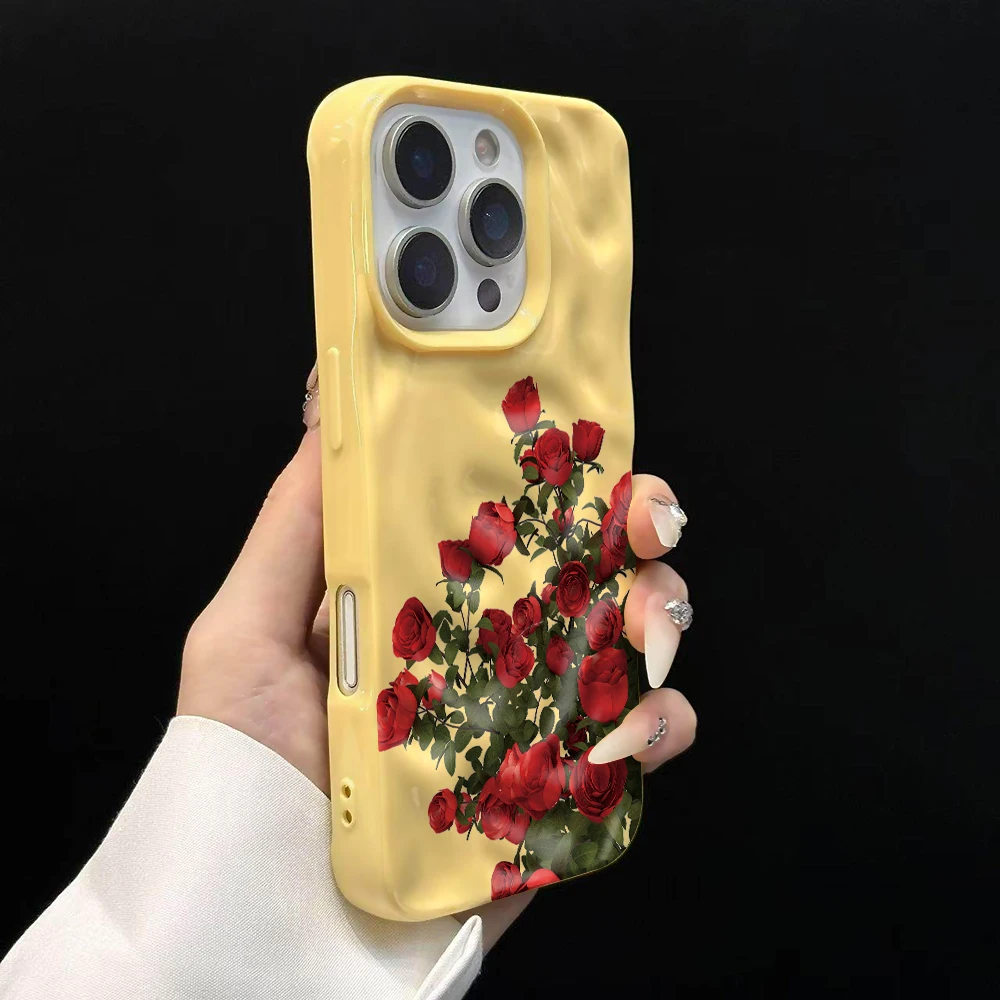 Koreanische Rosenblumen-Drucke Niedliche Handyhülle für iPhone 17 16 15 14 13 12 11 Pro Max 14 Plus 17Air Falten-Wellen Weiche Silikonhülle – Detail 11