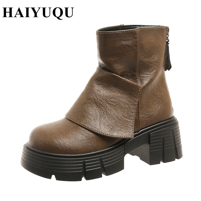 Platform Flats Ankle Women Boots Brand Winter High Heels Fashion Shoes 2025 Trend Goth Chelsea Pumps Walking Shoes Botas Mujer