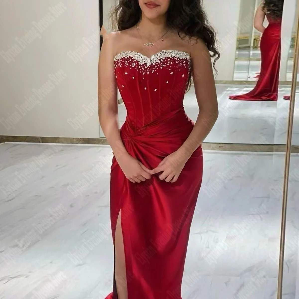 Off Shoulder Embroidery Evening Dresses Pearl Sequin Inlay Slimming Ball Gowns 2024  Side Split Women Cocktail Vestidos De Noch