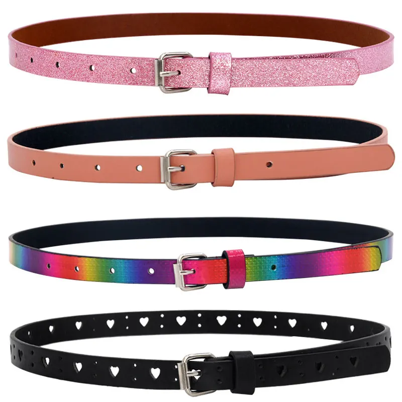 

Children Belt Boys Girls Pu Leather Adjustable Belts Kids Love Heart Eyelet Waist Belt Square Buckle Belts Colorful Waistband