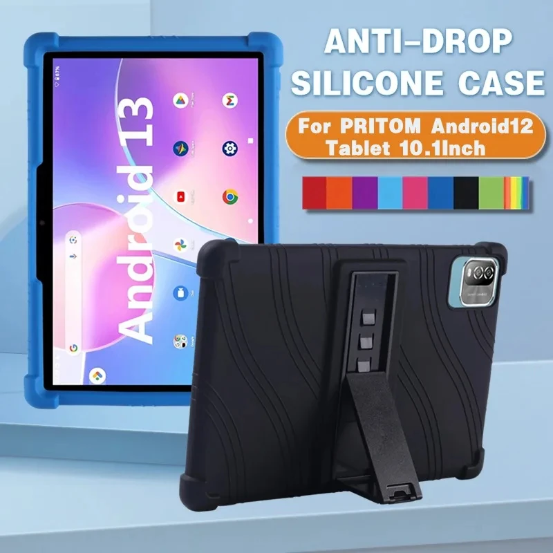

4 утолщенный Мягкий силиконовый чехол с подставкой для планшета PRITOM Android 12 10,1 дюйма, противоударный защитный чехол для планшета ПК
