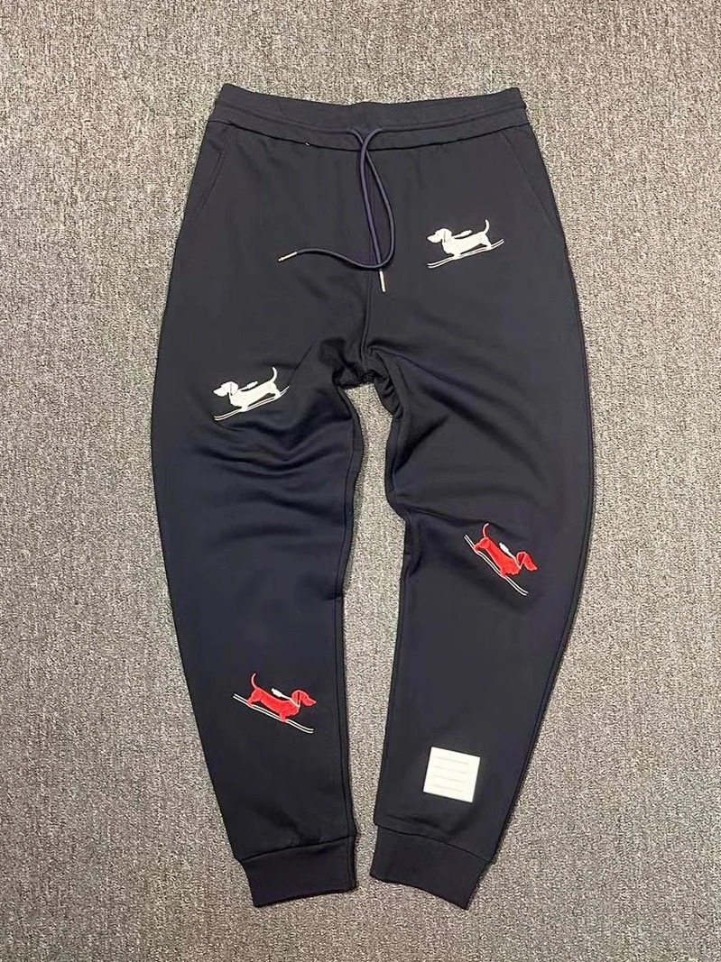 

Высококачественные мужские спортивные брюки для катания на лыжах с вышивкой собаки, прямого кроя, модные городские молодежные лыжные спортивные штаны