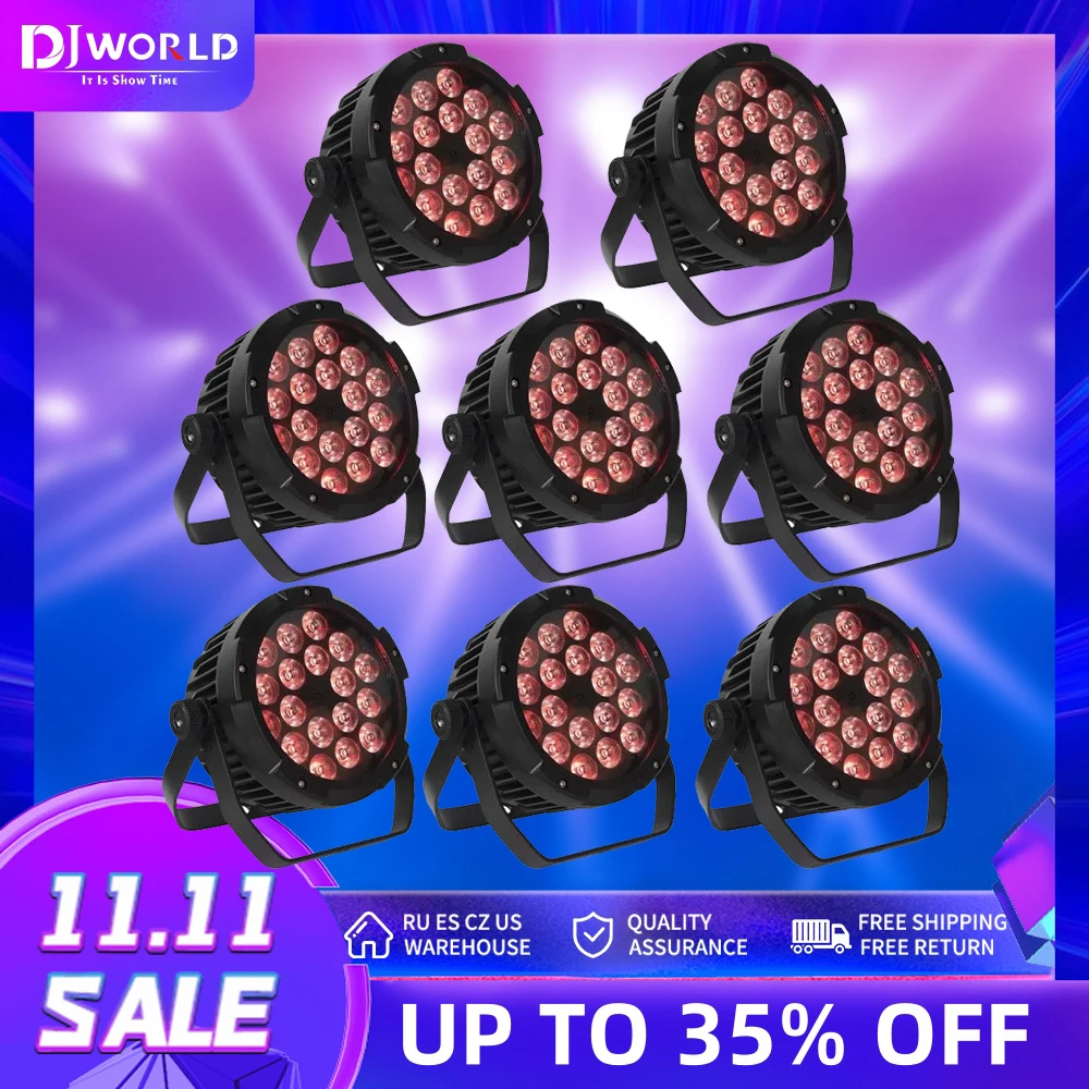 

4/8pcs 18x18W Waterpoor LED Stage Flat Par Lighting Effect RGBWA+UV 6IN1 DMX IP65 Outdoor DJ Disco Party Bar Club Show Lights