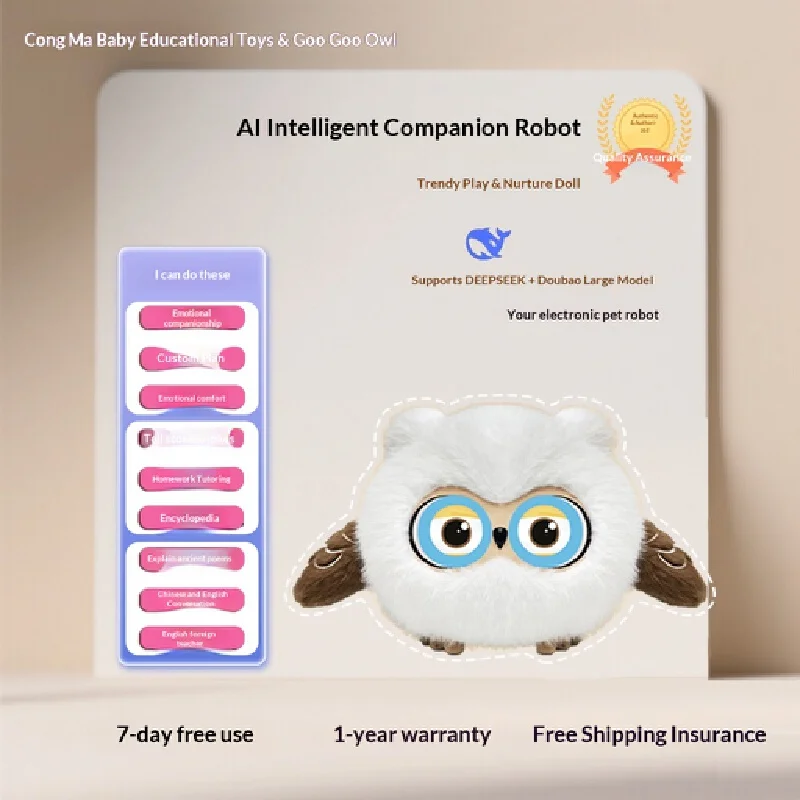 Owl AI Intelligent Companion Robot Learning Tutoring 6 Bean Buns DEEPSEEK Talk Male, Female, Children 3 Toys