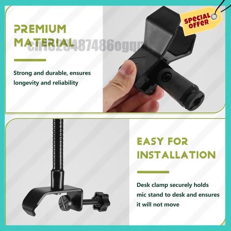 -ABJZ Supporto per microfono flessibile a collo di cigno con morsetto da scrivania per studio di trasmissione radiofonica, attrezzatura per trasmissione in diretta