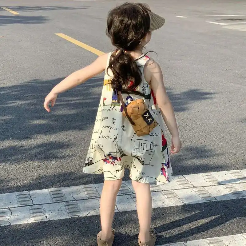 

Children Clothing Summer New Korean Style Girl's Graffiti Print Sleeveless Large Hem Vest Kids Sweet Dress