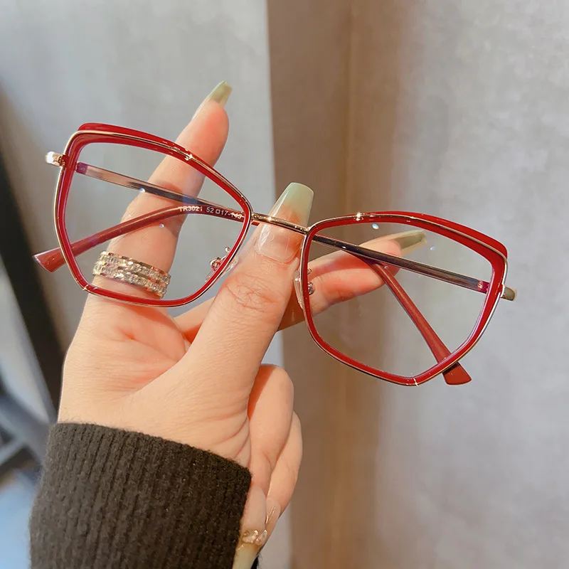 2023 New Fashion Women Anti Light Blue Cat Eye Glasses Frame Retro Hight Quality Luxury Optical Computer Reading Eyeglasses