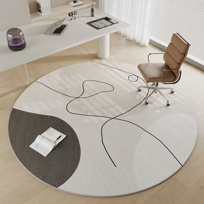 VIKAMA Minimalist Line Art Round Area Rug Geometric Dark Grey Patch Circular Washable Bedroom Anti Slip Floor Carpet