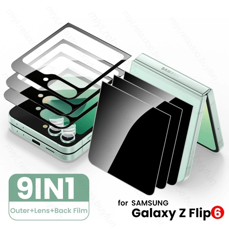 Samsug ZFlip6 9In1 Tempered Glass Outer Screen Protector&Back Film for Samsung Galaxy Z Flip6 Flip 6 5G Camera Protective Glass