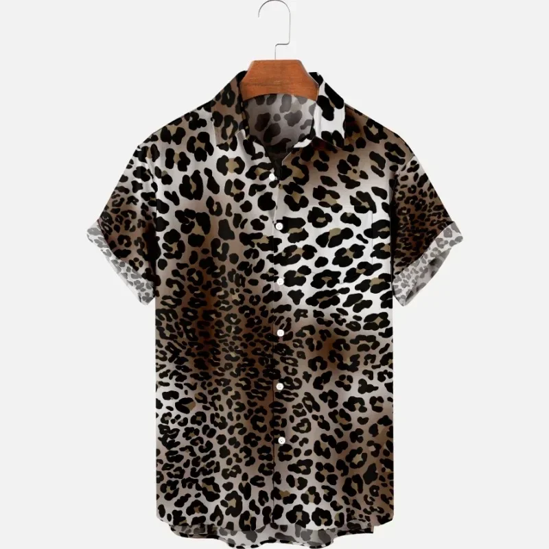 

3D Leopard Print Short Sleeve Shirt Men Women Oversized Shirts Harajuku Daily Wear Shirt Clothes