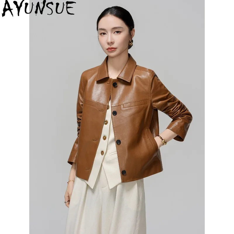 AYUNSUE Real Leather Jackets for Woman 2026 Luxury Commute Outerwear Short Oil-wax Sheepskin Jacket Woman Clothes Куртка Женская
