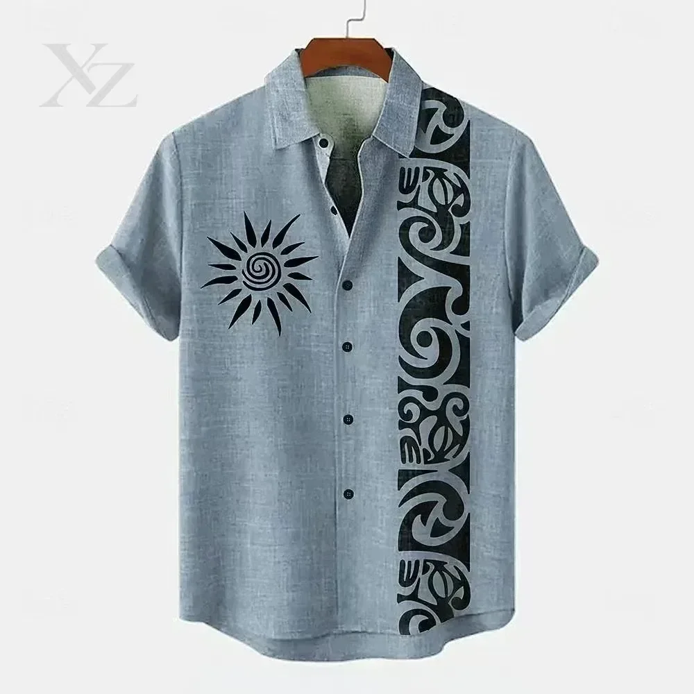 Hot Sale Premium Men's 3D Printed Linen Shirt, Hawaiian Casual Short-Sleeved Lapel Vacation Top
