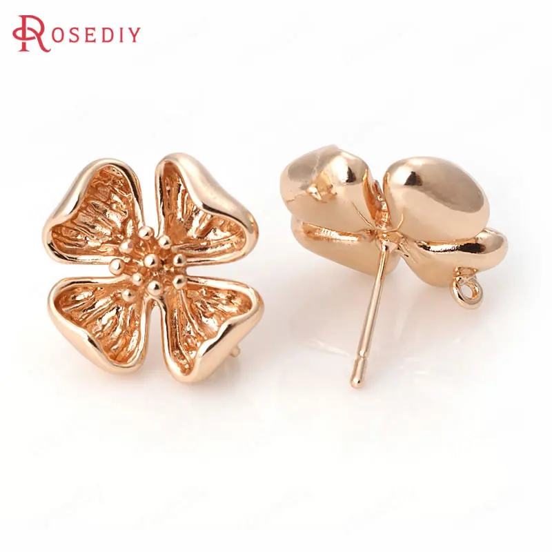 

(D028)6 pieces 17.5mm High Quality Champagne Gold Color Plated Brass Flower Stud Earrings Diy Jewelry Accessories