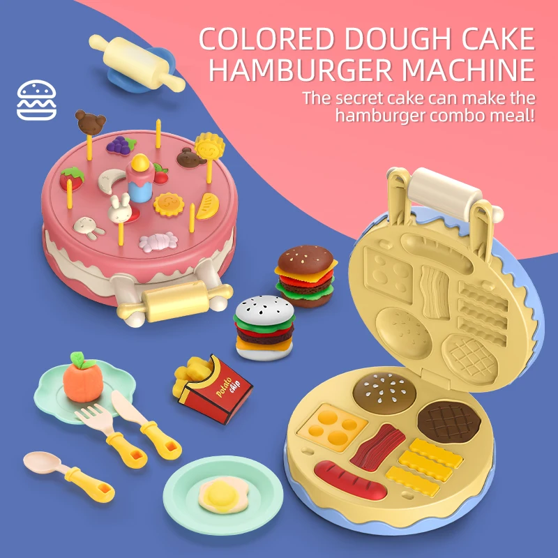 

Kids' Pretend Play Clay Cake Toy Set - Double and Triple Layer Hamburger Maker with Molds, Ultra-light Clay, Ideal for Imaginati