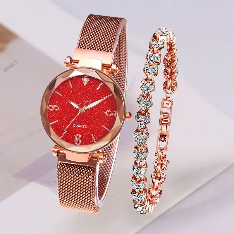 Women Watches Starry Sky Watch Fashion Heart-shaped Bracelet Gold Ladies Wristwatch Luxury Female Diamond Watch Set