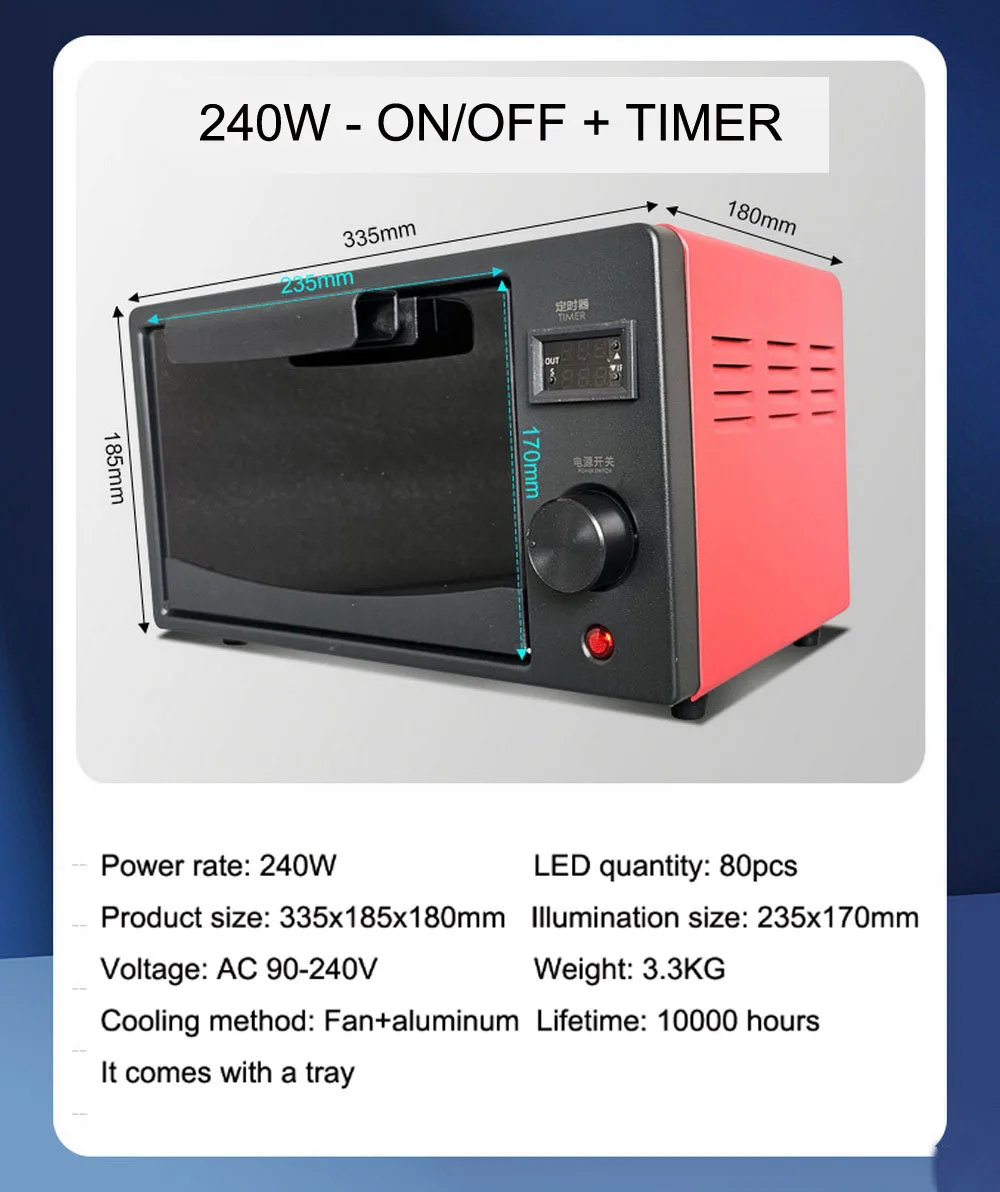 240W 395nm 365nm LED Blacklight UV Ceramic Enamel Colour Oven Glue Box UV Curing Lamp