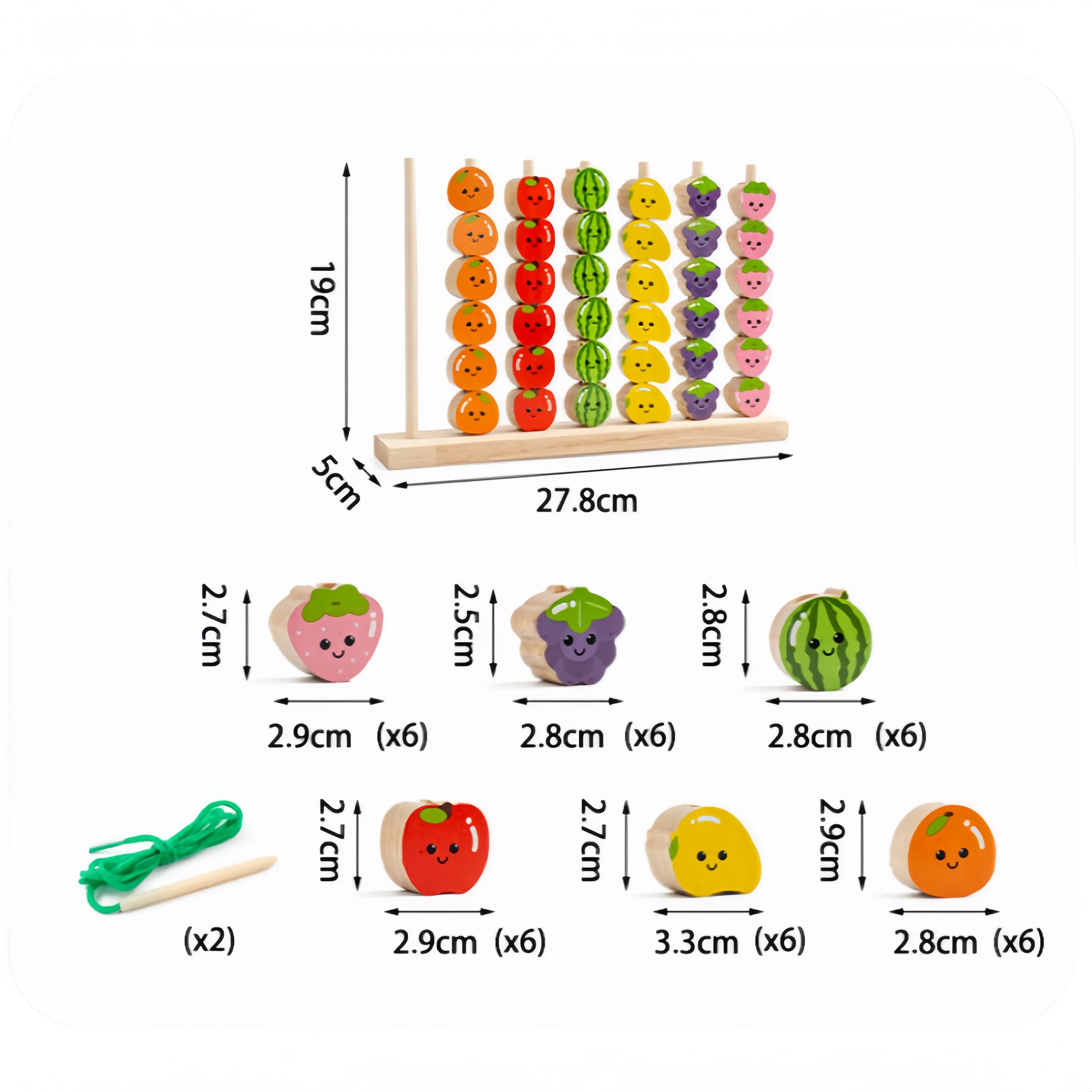 Juguete de madera DIY, fruta de dibujos animados, enhebrado, forma de Color, juego de rompecabezas a juego, juguete de cuentas de madera, juguete educativo Montessori