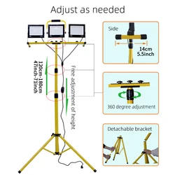 Lampe de travail LED avec support, 300W, 30000 lumens, haute luminosité, étanche, portable, lumières de construction, trépied en alliage d'aluminium, 1.8m