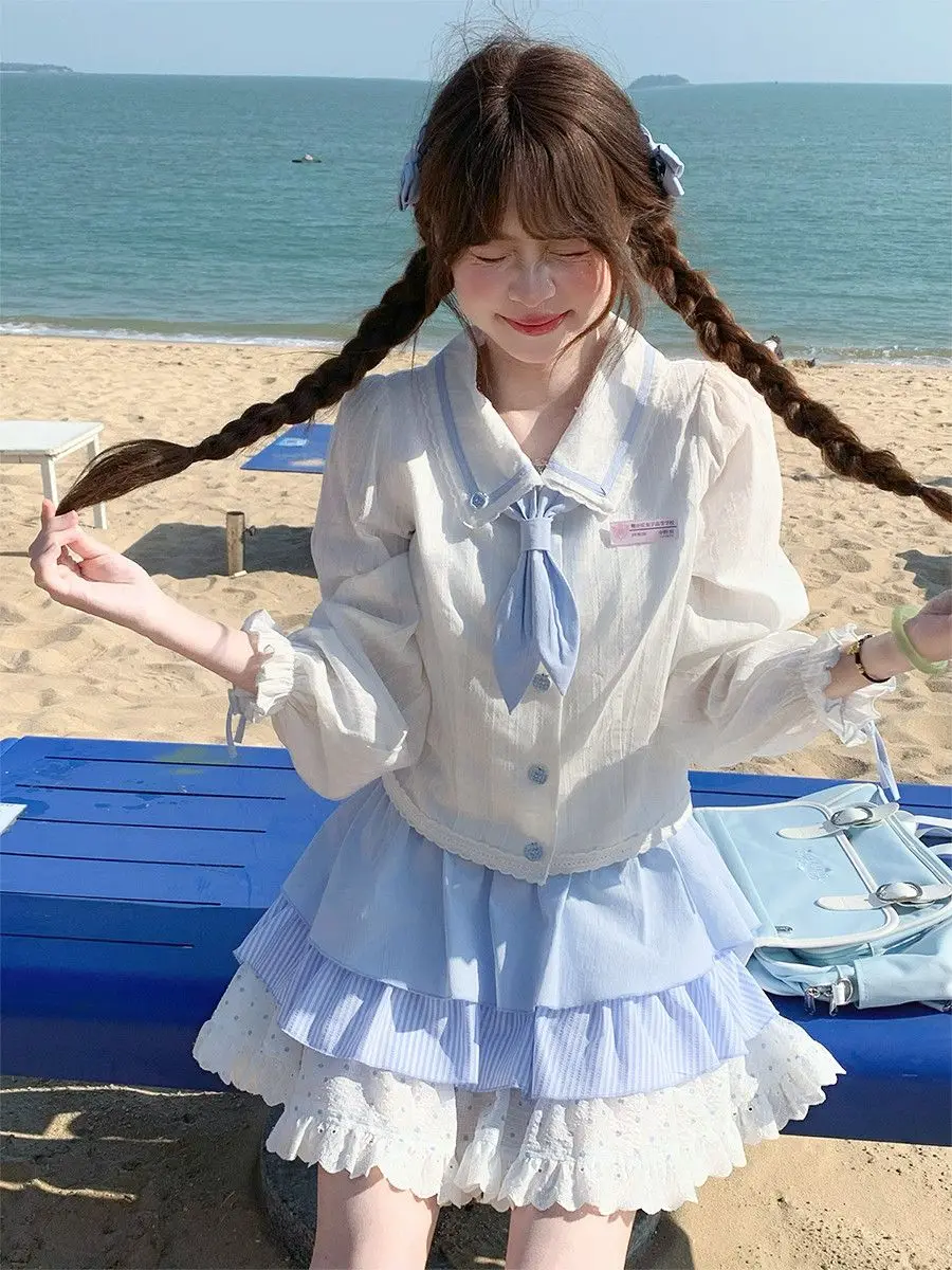 Japan New College-Style Japanese Girly-Style Cute Little Apple Shirt + Cake Skirt Suit For Women