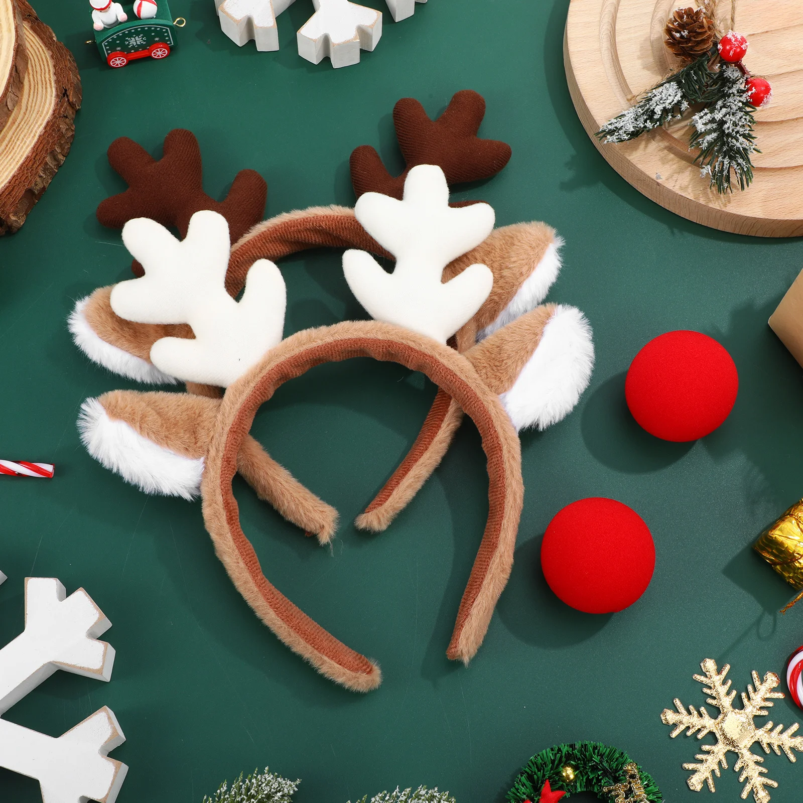 

2Sets Xmas Reindeer Antler Nose Costume Set Cute Deer Headband Holiday Party Headpiece for Women and Reindeer Hair Headband